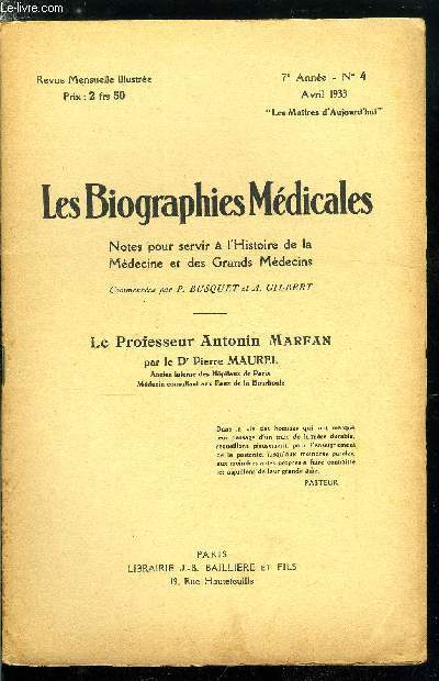 Les biographies mdicales n 4 - Marfan Antonin-Bernard-Jean - IIe partie