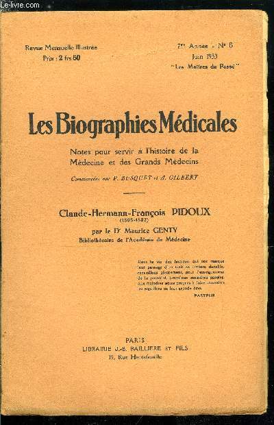 Les biographies mdicales n 6 - Pidoux Claude-Hermann-Franois (1808-1882)