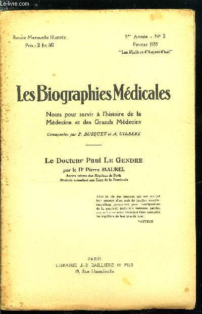 Les biographies médicales n° 2 - Le docteur Paul Le Gendre