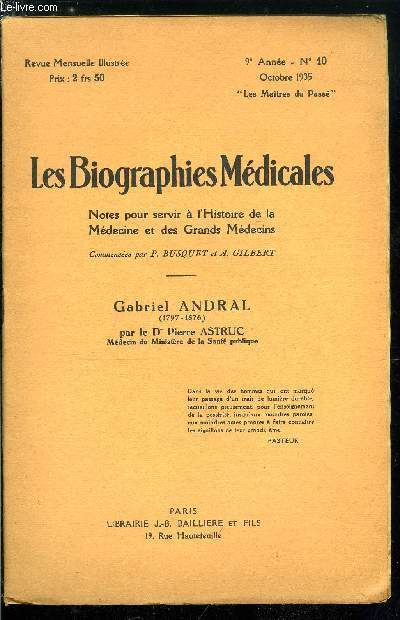 Les biographies médicales n° 10 - Gabriel Andral (1797-1876)