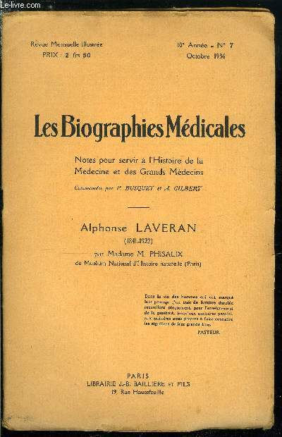 Les biographies médicales n° 7 - Alphonse Laveran (1841-1922)