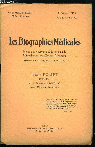 Les biographies médicales n° 6 - Joseph Rollet (1824-1894)