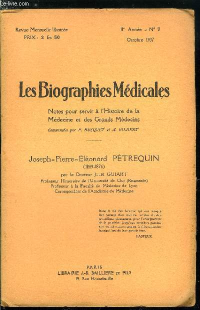 Les biographies mdicales n 7 - Joseph-Pierre-Eleonord Ptrequin (1809-1876)