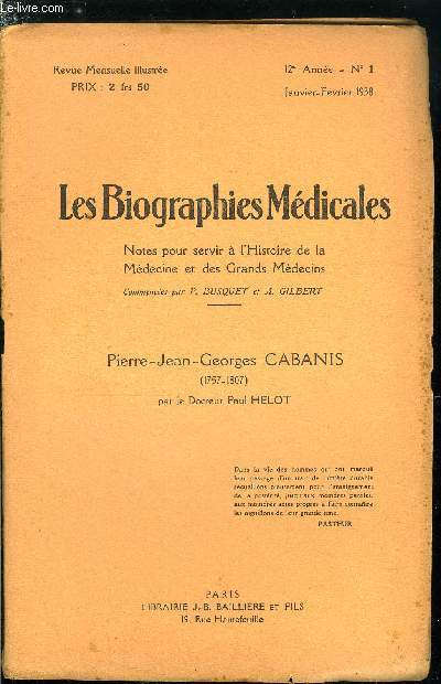 Les biographies mdicales n 1 - Pierre-Jean-Georges Cabanis (1757-1807)