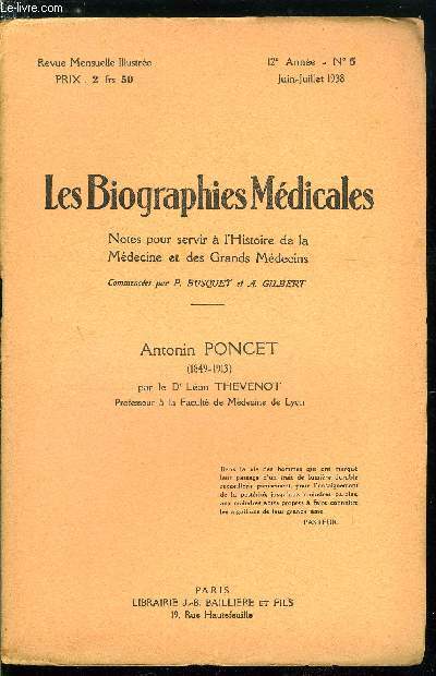 Les biographies médicales n° 5 - Antonin Poncet (1849-1913)