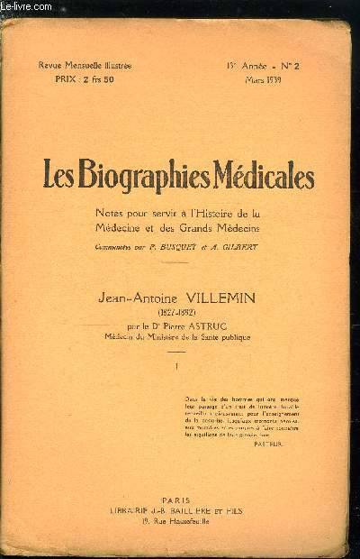 Les biographies médicales n° 2 - Jean-Antoine Villemin (1827-1892)