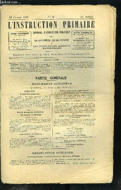 L'instruction primaire 11e anne n 26 - Correspondance administrative et rponses diverses, Causerie pdagogique (mmorial scolaire), Muses scolaires (bureau d'changes, correspondance interscolaire, questions diverses)