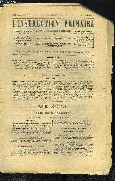 L'instruction primaire 11e anne n 47 - Nominations, Postes vacants, Avis, Dcorations, Distinctions honorifiques, Rcompenses honorifiques, Enseignement moral et civique, Grammaire et dictes, Exercices d'invention et de composition