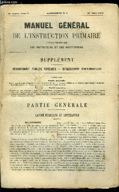 Manuel gnral de l'instruction primaire - supplment n 6 - Des synonymes par E.A., Diffusion et osmose, applications a la physiologie par Bournique, Histoire naturelle : racines des vgtaux par Bournique, Les grandes et les petites antilles