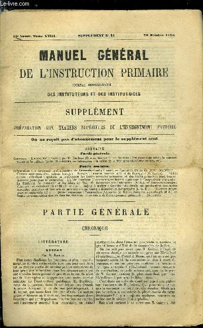 Manuel gnral de l'instruction primaire - supplment n 21 - Guizot par M. Bardoux par Gabriel Compayr, Les raisins de table, la conservation et la culture forc par Haraucourt, La valle de la Medjerda par R. Cagnat et Saladin, Bossuet : oraison