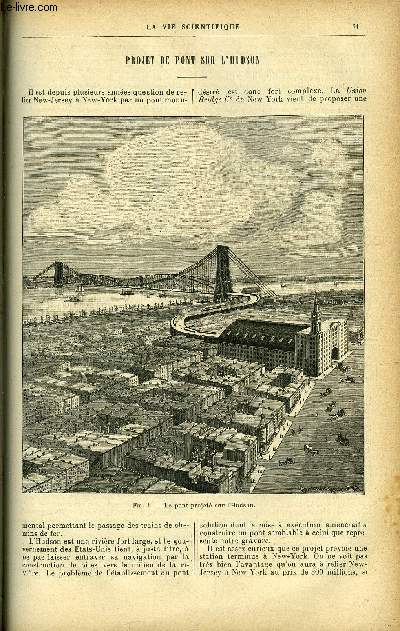 La vie scientifique n 43 - Projet de pont sur l'Hudson par P. Crpy, Les grandes chaleurs par M. de N, Sro-diagnostic de la fivre typhoide, Horloge lectrique a signaux, L'levage des alligators, Un estomac plein de clous, L'anmobar par Armand Leyritz