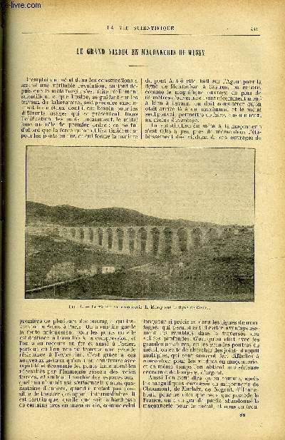 La vie scientifique n 88 - Le grand viaduc en maonnerie de Mussy par Daniel Bellet, Le palais de cristal en sel gemme de la Roumanie a l'exposition de 1922 par Gaston Jougla, Une horloge automatique par P. Crpy, Les records de construction industrielle