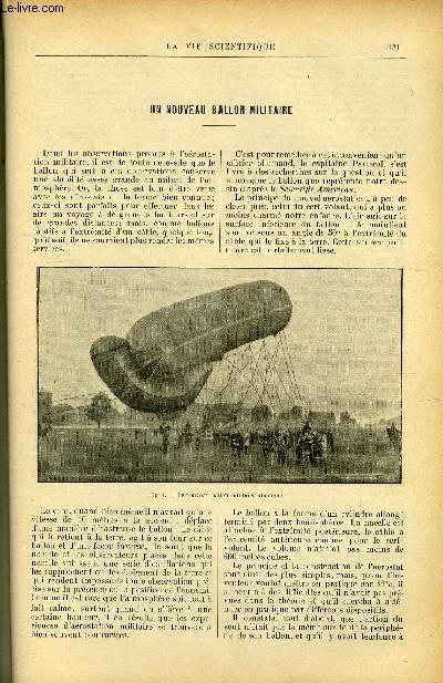 La vie scientifique n 98 - Un nouveau ballon militaire par Flix Colomer, La dsinfection par la lumire par Max de Nansouty, L'utilisation des forces motrices naturelles par P. Crpy, Les perfectionnements du coffre-fort par Daniel Bellet, Les baleines