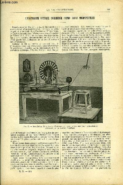 La vie scientifique n 212 - L'lectricit statique considre comme agent thrapeutique par Maxime Mnard, Le four lectrique par Max de Nansouty, Le lzard de mer fossile par Daniel Bellet, Corrosion des conduites d'eau par lectrolyse par A. Bonnin