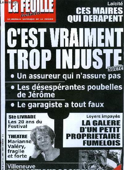 La feuille n 1153 - Les bricolos, Lacit, ces maires qui drapent, Les dsesprantes poubelles de Jrome, Conso, le garagiste a tout faux, Aprs l'accident de Villeneuve, une solution d'urgence, Marianne Valry : fragile et forte, Loyers impays
