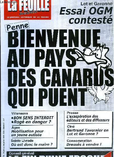 La feuille n 1183 - Villeneuve, un entrepot municipal dtruit, Saint P Saint Simon, essai OGM contest, Conseil gnral, la fin d'une poque, Presse, l'exaspration des diteurs et des diffeuseurs, Bertrand Tavernier en Lot et Garonne ?, Bienvenue