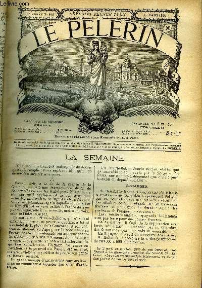 Le Plerin n 898 - Son Em. le cardinal Thomas, archevque de Rouen, Mgr Petit, archevque de Besanon, Le voile du temple a Jrusalem et le rideau des tnbres a notre poque, La vierge protectrice, La cloche de Navarin