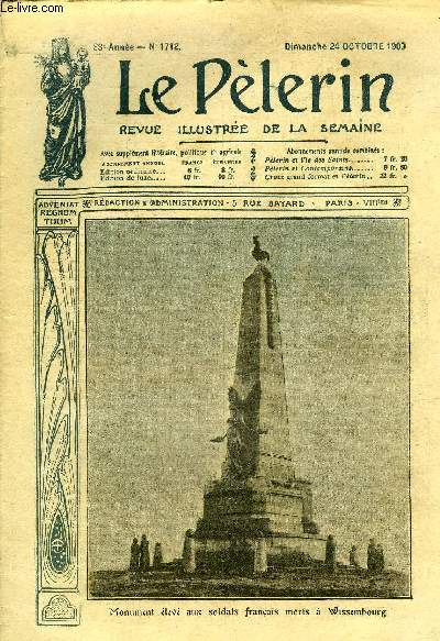 Le Plerin n 1712 - Monument lev aux soldats franais morts a Wissembourg, L'affaire Ferrer, Les Espagnols au Maroc, La conqute de l'air, Le capitaine Rex (suite) par Roger Duguet et Georges Thierry