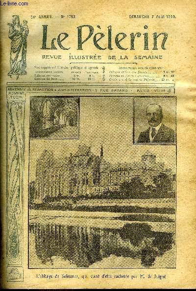 Le Plerin n 1753 - L'abbaye de Solesmes, qui vient d'tre rachete par M. de Juign, Un cyclone en Lombardie, Les suffragettes anglaises, Imprudence d'enfant, Les sauveteurs du canal, Le danger des foules, Le gibier en a peur, Petites toile (suite)