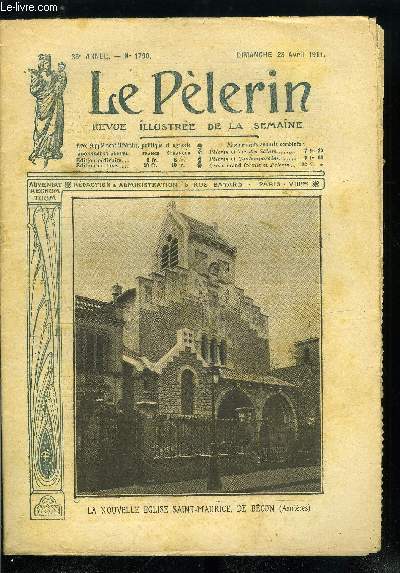 Le Plerin n 1790 - La nouvelle glise Saint Maurice, de Bcon, La jacquerie, Les nouveaux uniformes de l'arme, La perle de Valrose par Mario Donal, Le nouvel uniforme, Les reliques de la passion, Une pe de Jeanne d'Arc ?, La gnrosit du pape