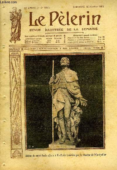 Le Plerin n 1885 - Statue de saint Roch offerte a N.D. de Lourdes par le diocse de Montpellier, Dans la cave, Histoire d'un tapis, Bravo ! les petites colires, Les fruits de la messe, Au pays des sardiniers, Les sondeurs d'abimes (suite) par Maurice