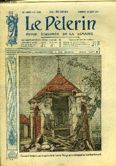 Le Plerin n 2160 - Ecossais visitant une chapelle de la Sainte Vierge qui a chapp au bombardement, L'assomption de la Trs Sainte Vierge, L'glise de la Dormition au mont Sion, La basilique de l'Assompion, a Gethsmani, Foch, marchal de France