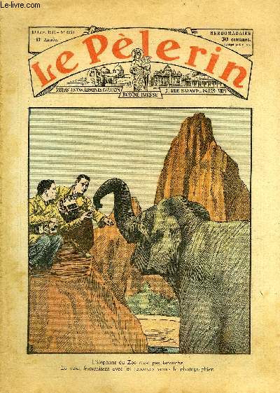 Le Plerin n 3069 - L'lphant du Zoo n'est pas farouche, le voici fraternisant avec les reporters venus le photographier, Cimetire d'avions, Franc-maonnerie, Les drames de la mer : la dernire tempete, Ceux de l'emeraude n15 par Jean Mauclre