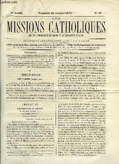 Les missions catholiques n 83 - Excursions en Syrie : IV. La Haute Galile par P. Martin, Tine et Micone, Su-Tchuen orientale, Croyances et superstitions des Noires de la cote orientale d'Afrique