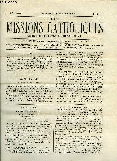 Les missions catholiques n 87 - Excursions en Syrie : IV. La Haute Galile par P. Martin, Su-tchuen oriental, Danemark, Les commentaires d'un Marin par Flix Julien