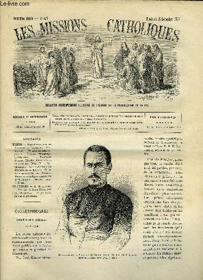 Les missions catholiques n 447 - Chan tong, La famine, Rponse a quelques assertions de M. Dupuis, M. de Kerlan, Passage du Swan-River par des troupeaux, Baptme de jeunes australiens