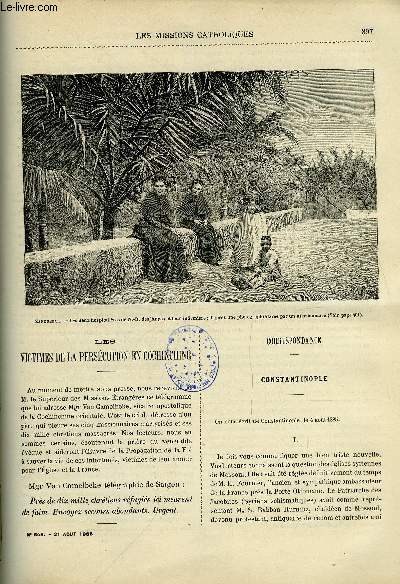 Les missions catholiques n 846 - Les victimes de la perscution en Cochinchine, Constantinople, Le cholra et son traitement, Notre Dame des Anges ou un hopital a Zanzibar par Mgr de Courmont, Le premier missionnaire du Japon au XIXe sicle