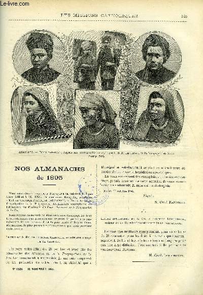 Les missions catholiques n 1328 - Nos almanachs de 1895, Tonkin occidental, l'glise Saint Michel de Yen-Ba et sa cloche, A travers le Sikkim, lettre du R.P. de Gryse, De This a Mbour par le Diobas par le R.P. Sebire, Rcits maoris par le R.P. Cognet