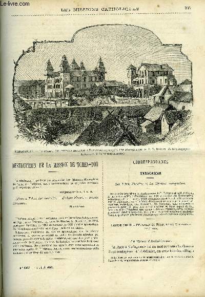 Les missions catholiques n 1357 - Destruction de la mission de Tchen-Tou, Madagascar, les pres jsuites et les lpreux malgaches, Mandchourie et Sibrie orientale par Adrien Launay, Dans la fort par le R.P.L. Lejeune,Fleurs de core par un missionnaire