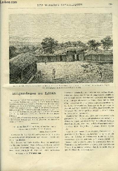 Les missions catholiques n 1384 - Brigandages au Liban, Massacres en Armnie, Excursion apostolique dans l'Urua par le R.P. Guillem, Une tourne pastorale en Norvge par Mgr Fallize, Un terrible hiver par M. Letort