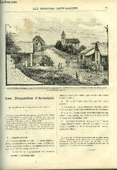 Les missions catholiques n 1395 - Les dsastres d'Armnie, les conditions de la capitulation de Zetoun, Madagascar, la mission pendant l'expdition franco-malgache, Dans les rivires de Monde par le R.P. Trilles, Un peuple mourant dans l'Annam
