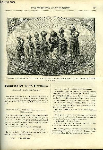 Les missions catholiques n 1415 - Meurtre du R.P. Berthieu, missionnaire jsuite a Madagascar, Les rminiscences d'un missionnaire du Basutoland par le R.P. Porte, A Sydney par le R.P. Vandel, Sur la rive occidentale du lac Tanganika