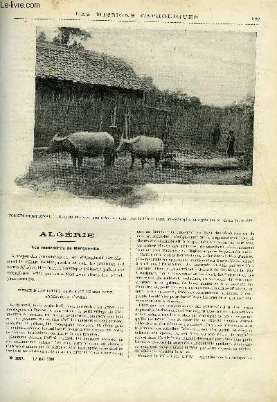 Les missions catholiques n 1667 - Algrie, les massacres des Margueritte, Les Eldorados du Nord Ouest canadien, suite du voyage, Odysse de six missionnaires a Tai-ming-fou, Croquis annamites, tigres, panthres et cie