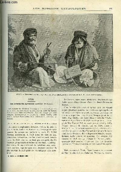 Les missions catholiques n 1815 - Les chrtients syriennes voisines de Damas, Troubles de Core, Lettres tonkinoises par le R.P. Cothonay, Le chameau, le mirage, le parc aux autruches de Matarieh