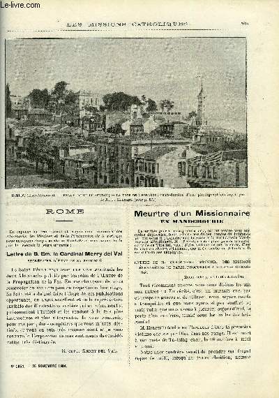 Les missions catholiques n 1851 - Rome, lettre de S. Em. le cardinal Merry del Val, Meurtre d'un missionnaire en Mandchourie, La mission du Vieux Calabar, Un plerinage d'Asie Mineure par le R.P. Clment