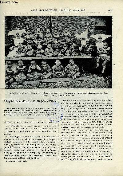 Les missions catholiques n 1991 - L'hopital Saint Joseph de Ning po, Madagascar par le R.P. Suau, Premier essai d'apostolat chez les Esquimaux, Carthage, la fte de sainte perptue et de sainte flicit