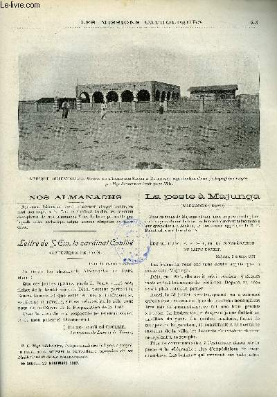 Les missions catholiques n 2007 - La peste a Majunga, Inondation en Cochinchine, Moeurs et coutumes du Kaffa, Croquis et causeries, la chine bouddhique