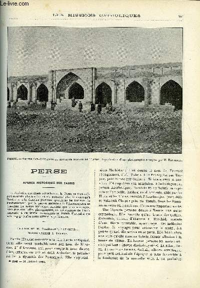 Les missions catholiques n 2043 - Perse, aperu historique sur Tauris, Un voyage en Islande, le pays, les moeurs des habitants, Au Loango, malfices, Progrs de l'agriculture aux Indes