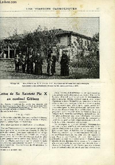 Les missions catholiques n 2052 - Lettre de Sa Saintet Pie X au cardinal Gibbons, Le premier converti de Tsuruga, La mission slave de Mostratli, Une course apostolique en Alaska, A travers l'Amazonie, Arrive a Paracuhaba