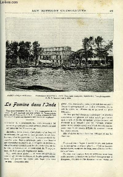 Les missions catholiques n 2054 - La famine dans l'Inde, Une cole suprieure de jeunes filles a Osaka, Incendie dsastreux a Emoyeni, Croquis de la cote des esclaves, A travers l'Amazonie, au Rio Branco