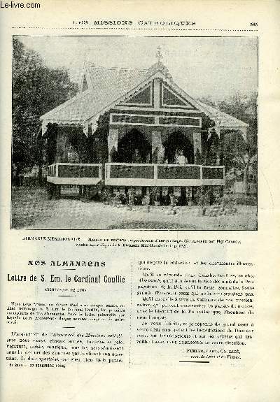 Les missions catholiques n 2060 - Lettre de S. Em. le cardinal Coulli, La mission d'Imamura, Le Pape Pie X et la propagation de la foi, La mission Birmane par Mgr Cardot, En Somalie anglaise par le R. Pre Etienne