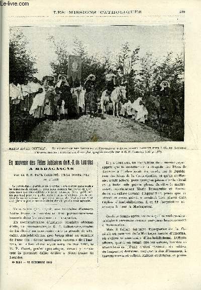 Les missions catholiques n 2114 - En souvenir des ftes jubilaires de N.D. de Lourdes a Madagascar, Triduum a Lyon en l'honneur du Bienheureux Nel, Eh Thrace, Le cheval pale de l'apocalypse