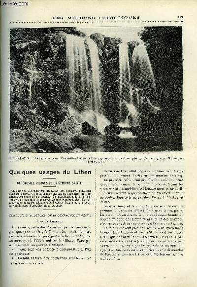 Les missions catholiques n 2129 - Quelques usages du Liban, crmonies pieuses de la semaine sainte, L'orphelinat de Mah, Sur les montagnes bleues de l'Hindoustan par H. Tignous, Au pays des anthropophages par Mgr Augouard