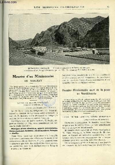 Les missions catholiques n 2175 - Meurtre d'un missionnaire au Yun nan, Premier missionnaire mort de la peste en Mandchourie, A la mission de Notre Dame des Trois Epis, Au pays des ortos, En Bulgarie par le R.P. Csar Chassagne