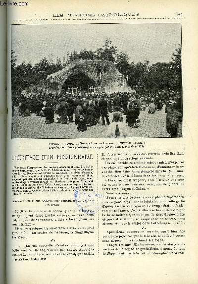 Les missions catholiques n 2201 - L'hritage d'un missionnaire, Une journe de Lourdes au Japon, Ma soeur la fivre par M. Baeteman, Les missionnaires et la peste bubonique aux Indes, Les Korgars de la mission de Mangalore