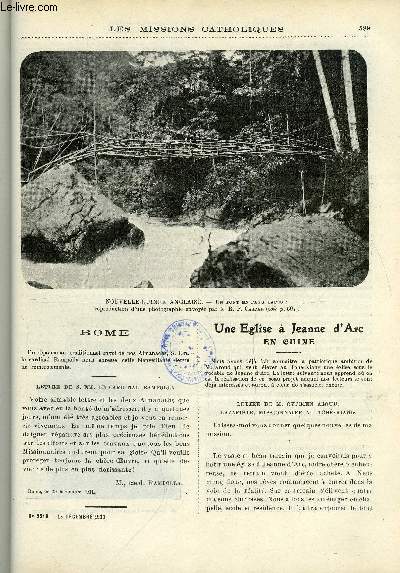 Les missions catholiques n 2219 - Une glise a Jeanne d'Arc en Chine, Profonde dtresse d'un missionnaire du Kouang-tong, Superstitions chinoises, le dragon, La tribu de Brena